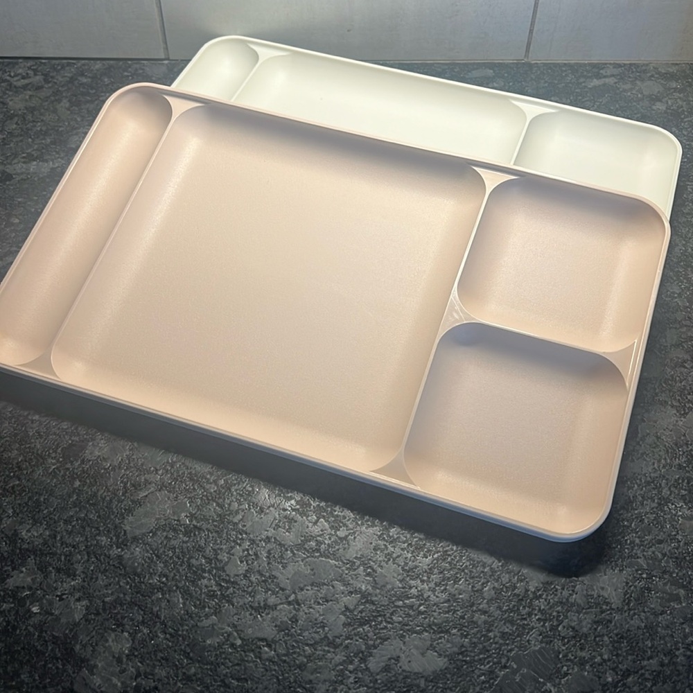 COPY - Set of 2 Tupperware TV dinner trays. Look brand new. One pink and one iv…